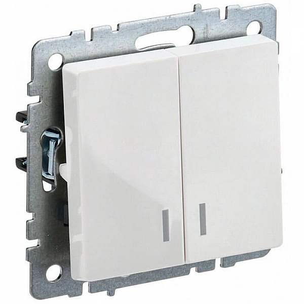 Выключатель IEK Brite ВС10-2-1-БрБ 2 клавиши с подсветкой белый