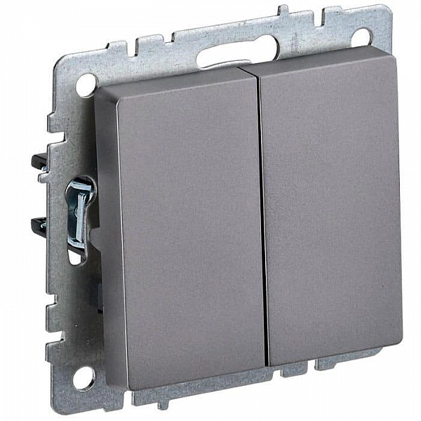 Выключатель IEK Brite ВС10-2-6-БрС 2 клавиши проходной сталь