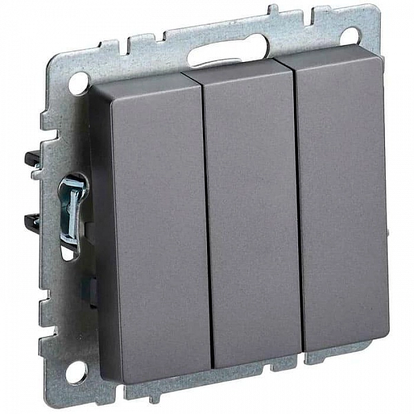 Выключатель IEK Brite ВС10-3-0-БрС 3 клавиши сталь