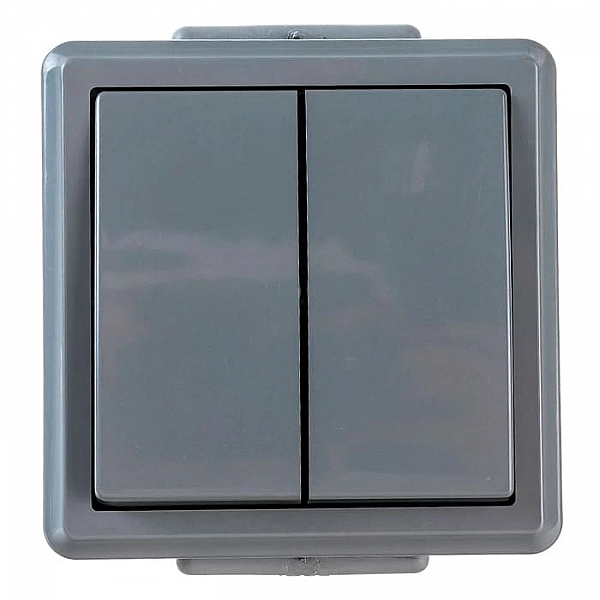 Выключатель Bylectrica Пралеска Аква А5 10-2132(03) 2 клавиши пылеструезащищенный серый