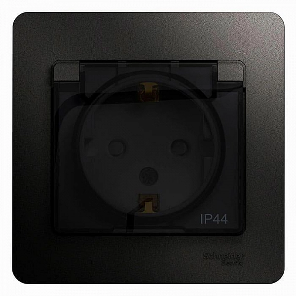 Розетка Systeme Electric Glossa GSL000748 с заземлением со шторкой с крышкой антрацит