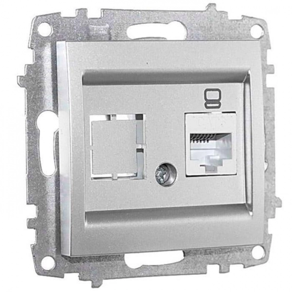 Розетка компьютерная EL-BI Zena-Vega 609-011000-247 1*RJ45 + гнездо серебро механизм