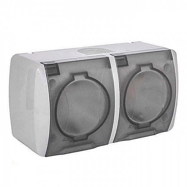 Розетка EL-BI Eva 554-011500-938 2 места с заземлением с крышкой IP54