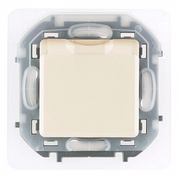 Розетка Legrand Inspiria 673741 2P+E с заземлением со шторками с крышкой IP44 слоновая кость