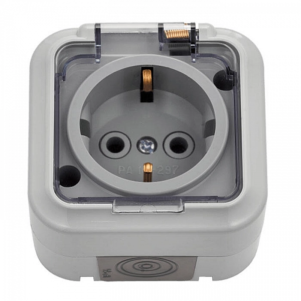 Розетка Bylectrica Пралеска Аква РА16-297(02) 1 место с заземлением брызгозащищенная серая