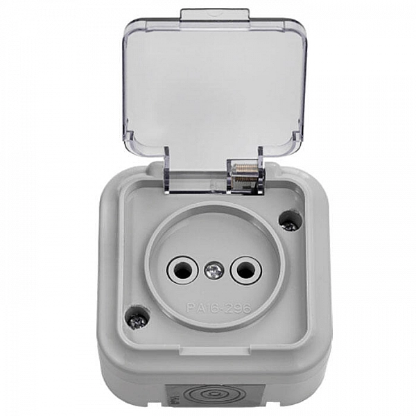 Розетка Bylectrica Пралеска Аква РА16-296(02) 1 место без заземления брызгозащищенная серая