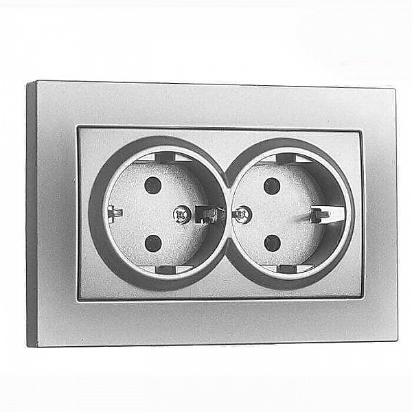 Розетка EL-BI Vega 510-011030-907 2 места с заземлением серебро