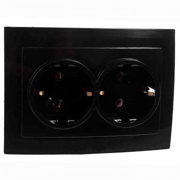 Розетка Элект RS16-238-Ч 2 места с заземлением черный