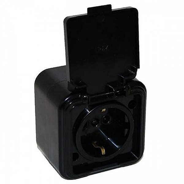 Розетка Элект RA16-211-Ч 1 место с заземлением с крышкой черный