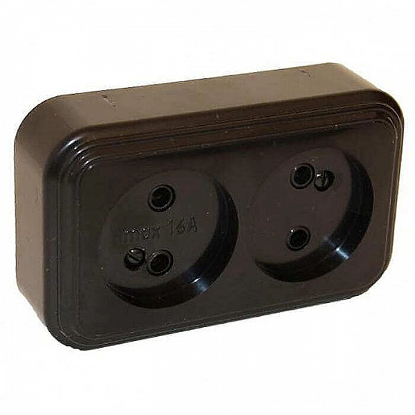 Розетка Элект RA16-237-Ч УХЛ4 2 места без заземления черный