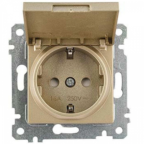 Розетка Mutlusan Rita 2200 611 0285 2P+E с заземлением с крышкой защитные шторки золото доре