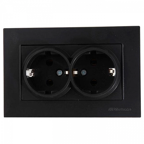 Розетка Mutlusan Rita 2220 202 0284 2 места 2*2P+E в комплекте с рамкой черный матовый