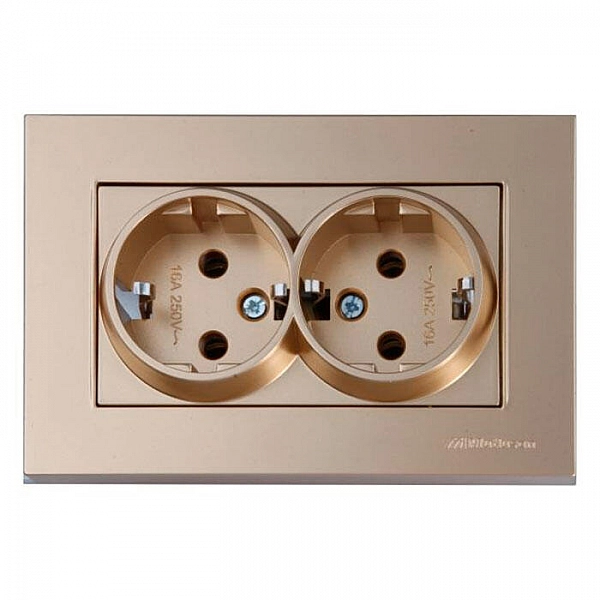 Розетка Mutlusan Rita 2220 202 0285 2 места 2*2P+E в комплекте с рамкой золото доре