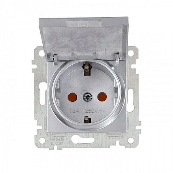 Розетка Mutlusan Rita 2200 611 0282 1 место 2P+E с крышкой заземлением шторками нержавеющая сталь