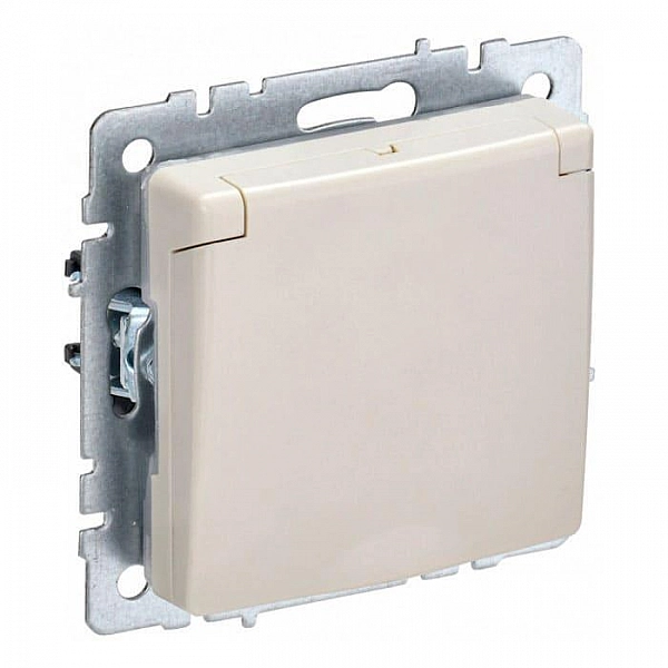 Розетка IEK Brite РСбш10-3-44-БрКр 1 место с заземлением со шторками с крышкой бежевый