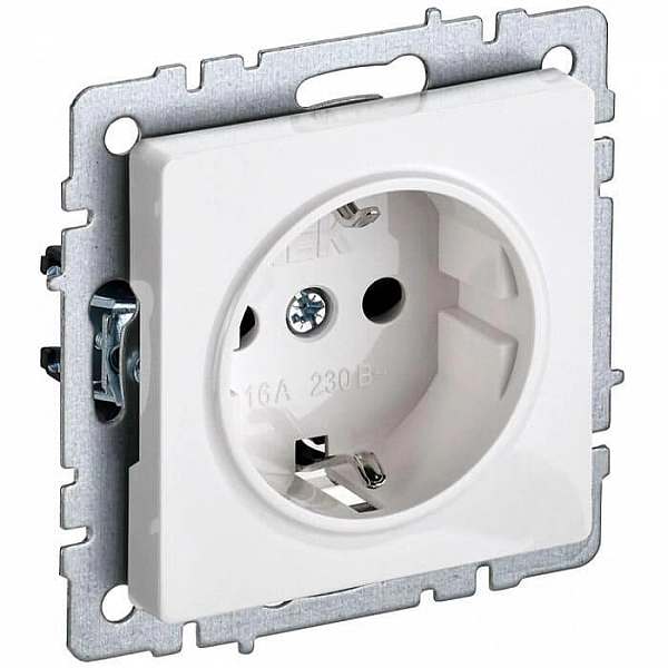Розетка IEK Brite РС14-1-0-БрБ 1 место с заземлением со шторками белый