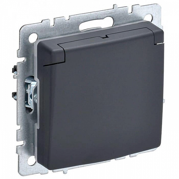Розетка IEK Brite РСбш10-3-44-БрГ 1 место с заземлением со шторками с крышкой графит