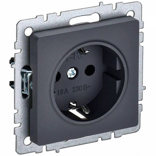 Розетка IEK Brite РС14-1-0-БрГ 1 место с заземлением со шторками графит