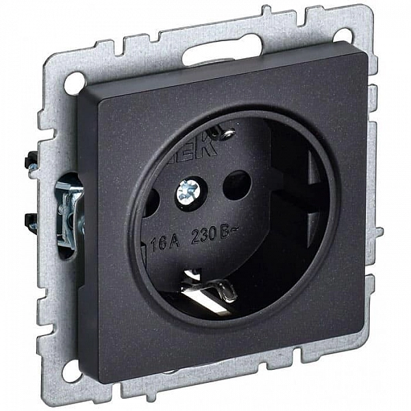 Розетка IEK Brite РС14-1-0-БрЧ 1 место с заземлением со шторками черный