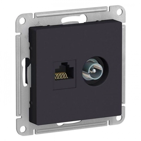 Розетка двойная Systeme Electric ArtGallery ATN001089 ТВ + компьютерная RJ45 кат. 5Е карбон