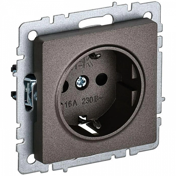 Розетка IEK Brite РС14-1-0-БрТБ 1 место с заземлением со шторками темная бронза