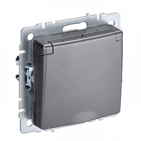 Розетка IEK Brite РСбш10-3-БрС 1 место с заземлением со шторками с крышкой сталь