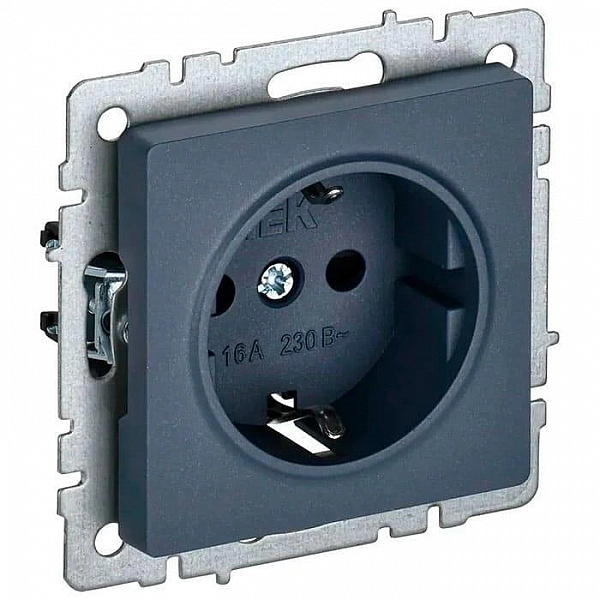Розетка IEK Brite РС14-1-0-БрМ 1 место с заземлением со шторками маренго