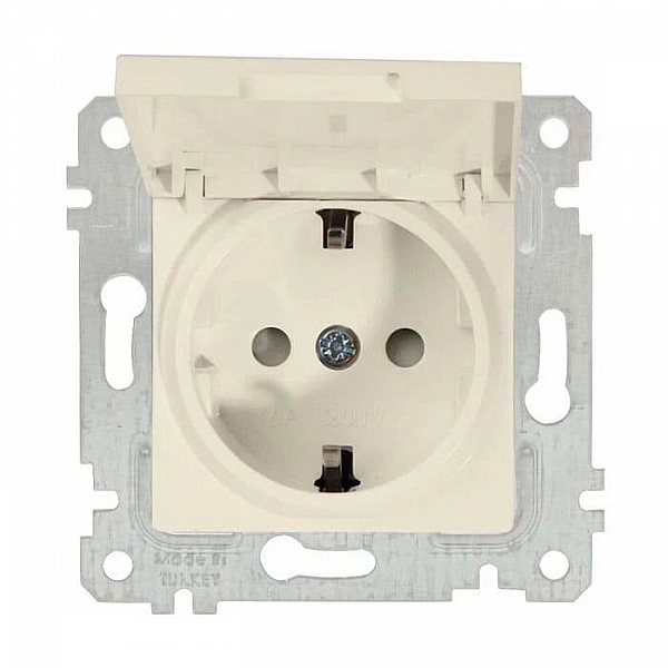 Розетка Mutlusan Rita 2200 611 0202 1 место 2P+E с крышкой и защитными шторки слоновая кость