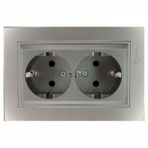 Розетка Lezard Zima 704-7400-127BQC 2 места безвинтовой с заземлением матовый серый