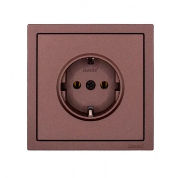 Розетка Lezard Zima 704-7388-122BQC 1 место безвинтовой с заземлением ПБТ шоколад