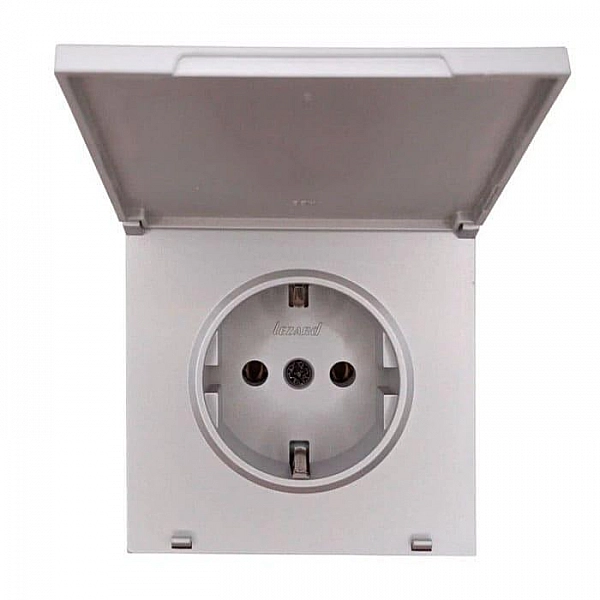 Розетка Lezard Zima 704-7488-123BQC 1 место безвинтовой с заземлением с крышкой ПБТ матовый серый