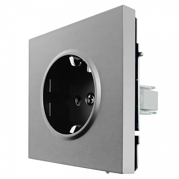 Розетка Lezard Zima 704-7488-122BQC 1 место безвинтовой с заземлением ПБТ матовый серый