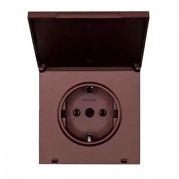 Розетка Lezard Zima 704-7388-123BQC 1 место безвинтовой с заземлением с крышкой ПБТ шоколад