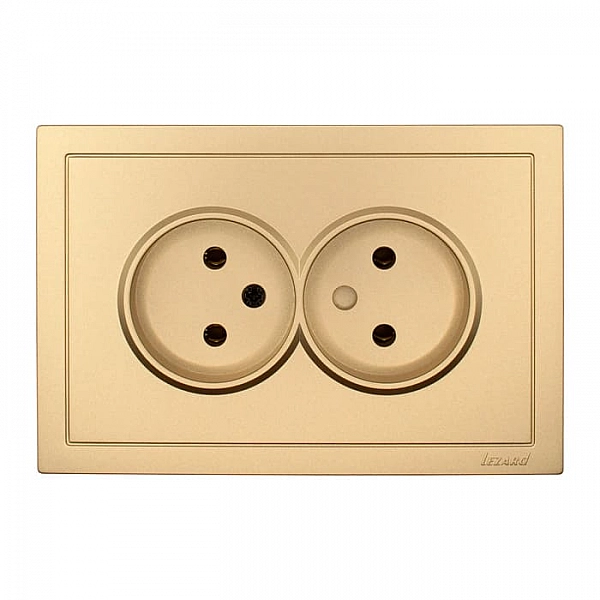 Розетка Lezard Zima 704-3600-128BQC 2 места безвинтовой без заземления ПБТ золото