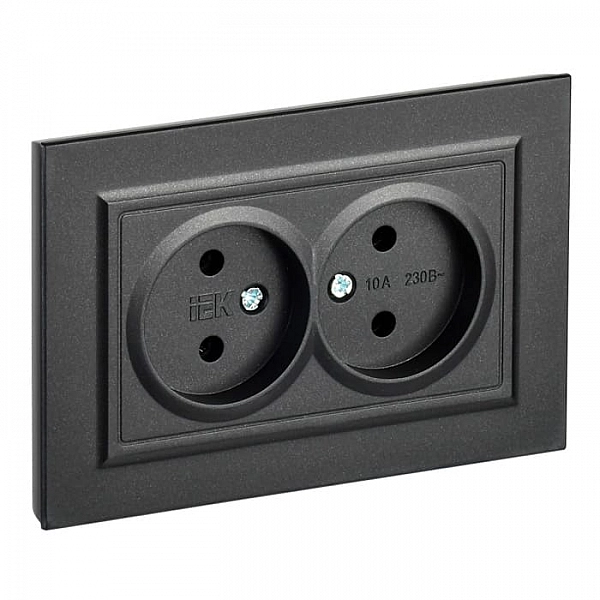 Розетка IEK Brite РС12-2-БрЧ 2 места без заземления без шторок черный