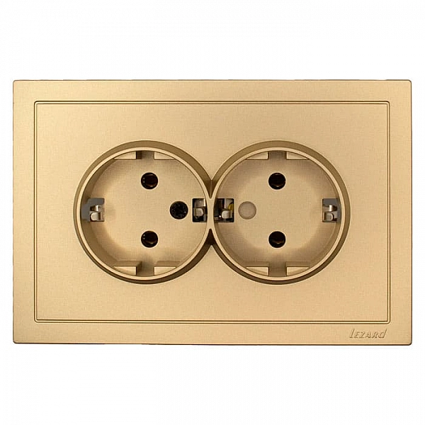 Розетка Lezard Zima 704-3600-127BQC 2 места безвинтовой с заземлением ПБТ золото