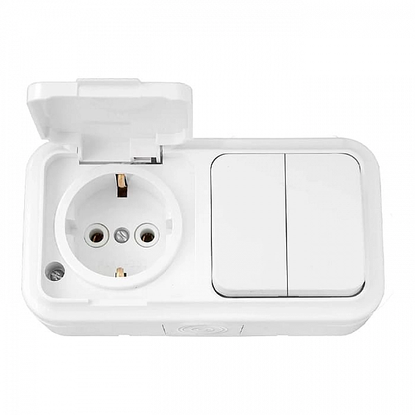 Блок Bylectrica Пралеска Аква 2В-РЦ-659 выключатель 2 клавиши + розетка с заземлением
