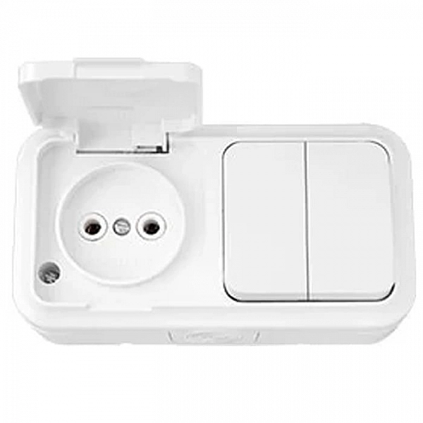 Блок Bylectrica Пралеска Аква 2В-РЦ-655 выключатель 2 клавиши + розетка без заземления с крышкой