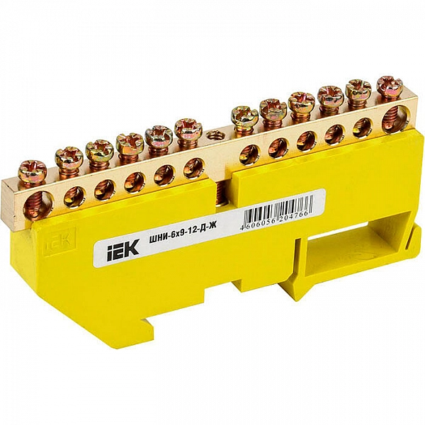Шина PE земля IEK ШНИ-6*9-12-Д-Ж YNN10-69-12D-K05 на DIN-изоляторе