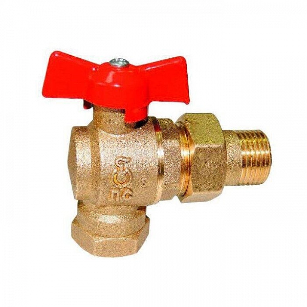 Кран шаровой Цветлит DN15 PN1.6МПа (вода) 11Б27П17 угловой со сгоном бабочка