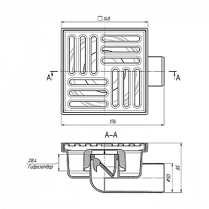 Душевой трап Анипласт TQ5112 нерегулируемый 50 мм горизонтальный с нержавеющей решеткой 15*15 см. Изображение - 2