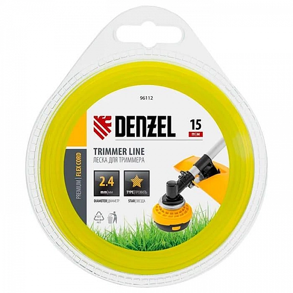 Леска для триммера Denzel 96112 Flex Сord звезда 2.4 мм*15 м