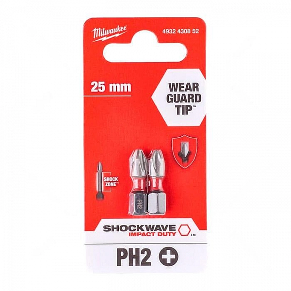 Бита Milwaukee Shockwave 4932430852 PH2 25 мм 2 шт