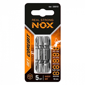 Набор бит Nox 336012 2Х Ph1*Ph2 Pz1*Pz2 Ph3*Pz3 T*25*T*30 Hex4*Hex5-50 5 шт
