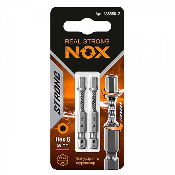 Бита Nox Strong torsion 338650-2 E 6.3 Hex6-50 2 шт