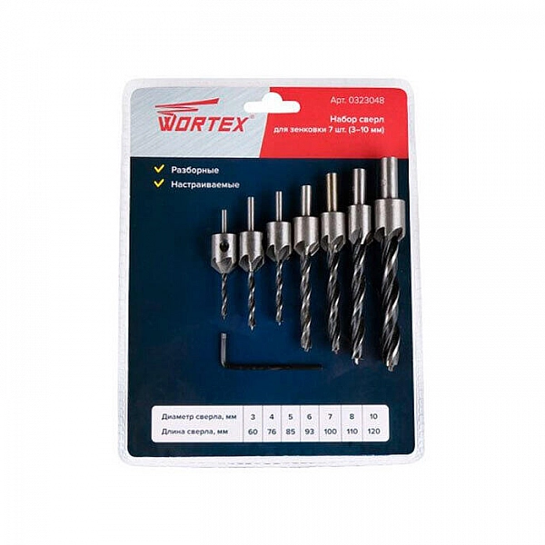 Набор сверл для зенковки Wortex 0323048 3-10 мм 7 шт