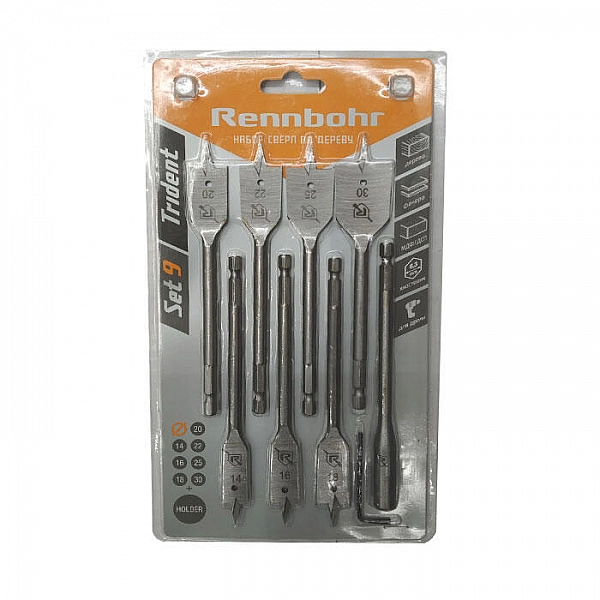 Набор сверл перовых по дереву Rennbohr 659199 9 предметов