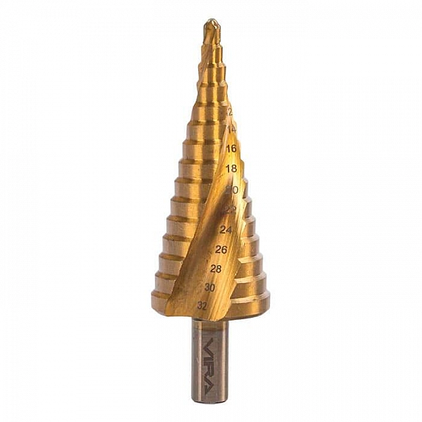 Сверло ступенчатое Vira TiN 551433 спиральное с трёхгранным хвостовиком 4-32 мм