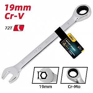 Ключ комбинированный Deli YS EDL34119 19 мм с трещоткой 72 зуба. Изображение - 3