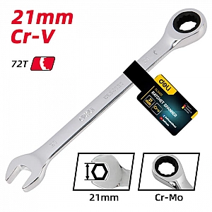 Ключ комбинированный Deli YS EDL34121 21 мм с трещоткой 72 зуба. Изображение - 3